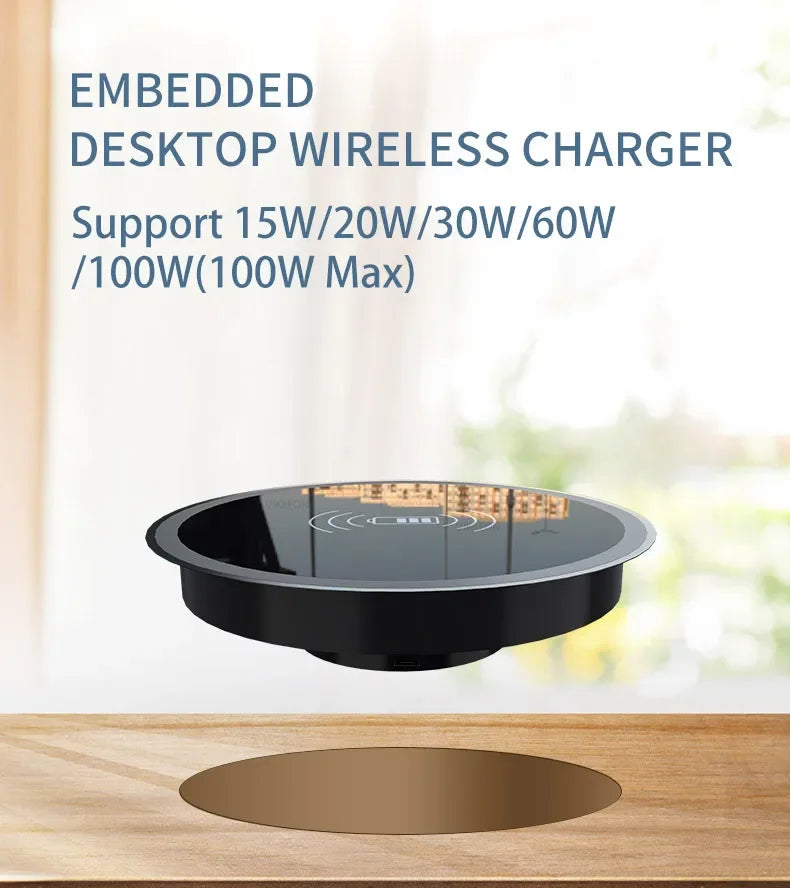 Invisible Desktop Wireless Fast Charger - 15W Embedded Charging Pad - 7