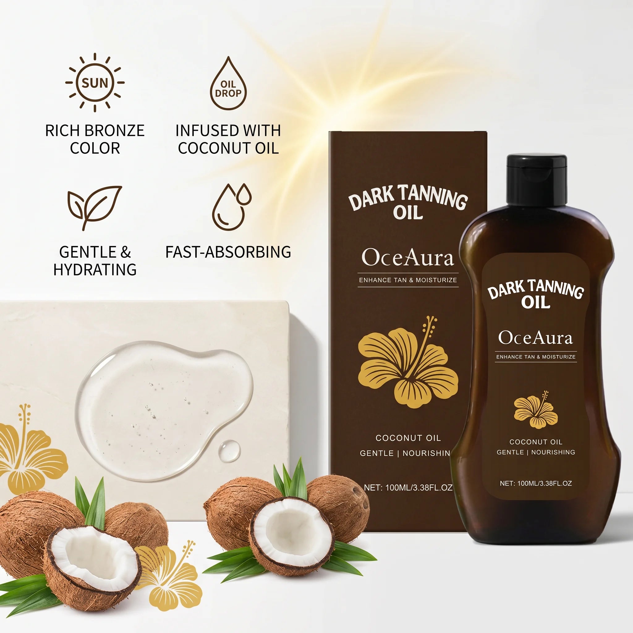 OceAura Coconut Dark Tanning Oil for Deep Bronze Tan & Skin Hydration - 5