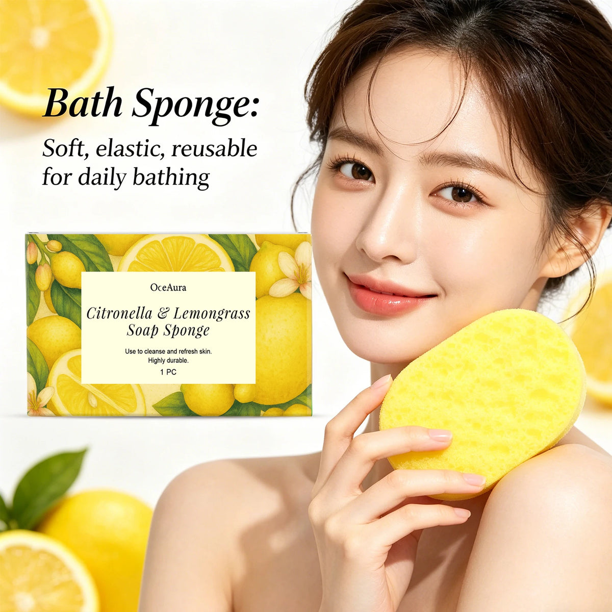 Citronella & Lemongrass Exfoliating Bath Sponge for Daily Skin Cleansing