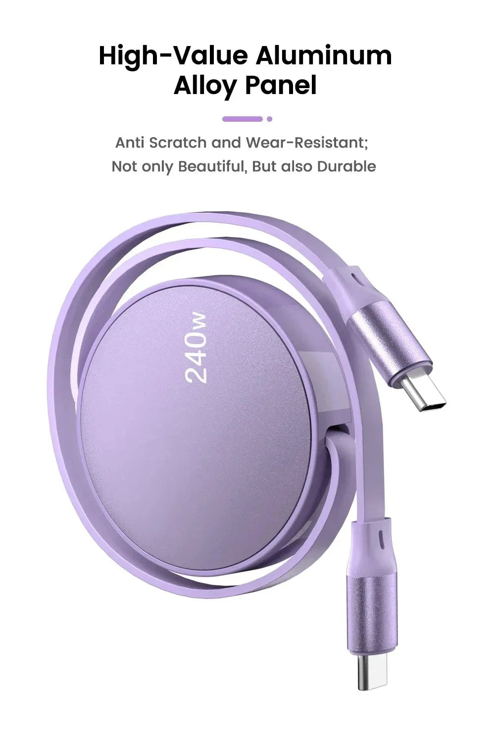 240W Retractable USB-C to USB-C Fast Charging & Data Cable - 12