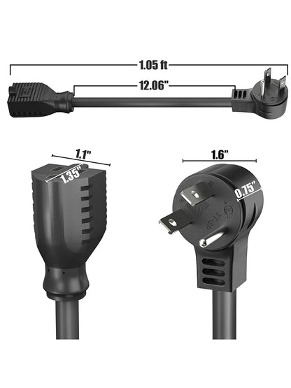 1ft Extension Cord - Low Profile Flat Plug 3-Prong Power Extension Cable