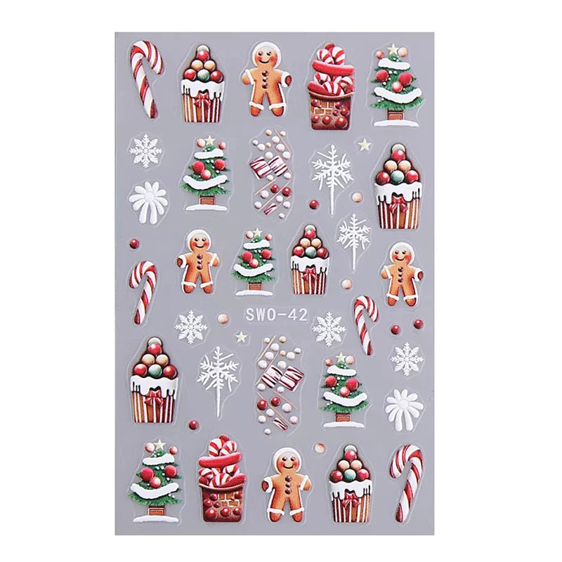 3D Christmas Nail Art Stickers - Festive Snowman & Snowflake Manicure Decals