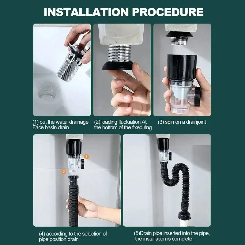 Universal Flexible Sink Drain Pipe - Anti-Odor P-Trap Kit - 12