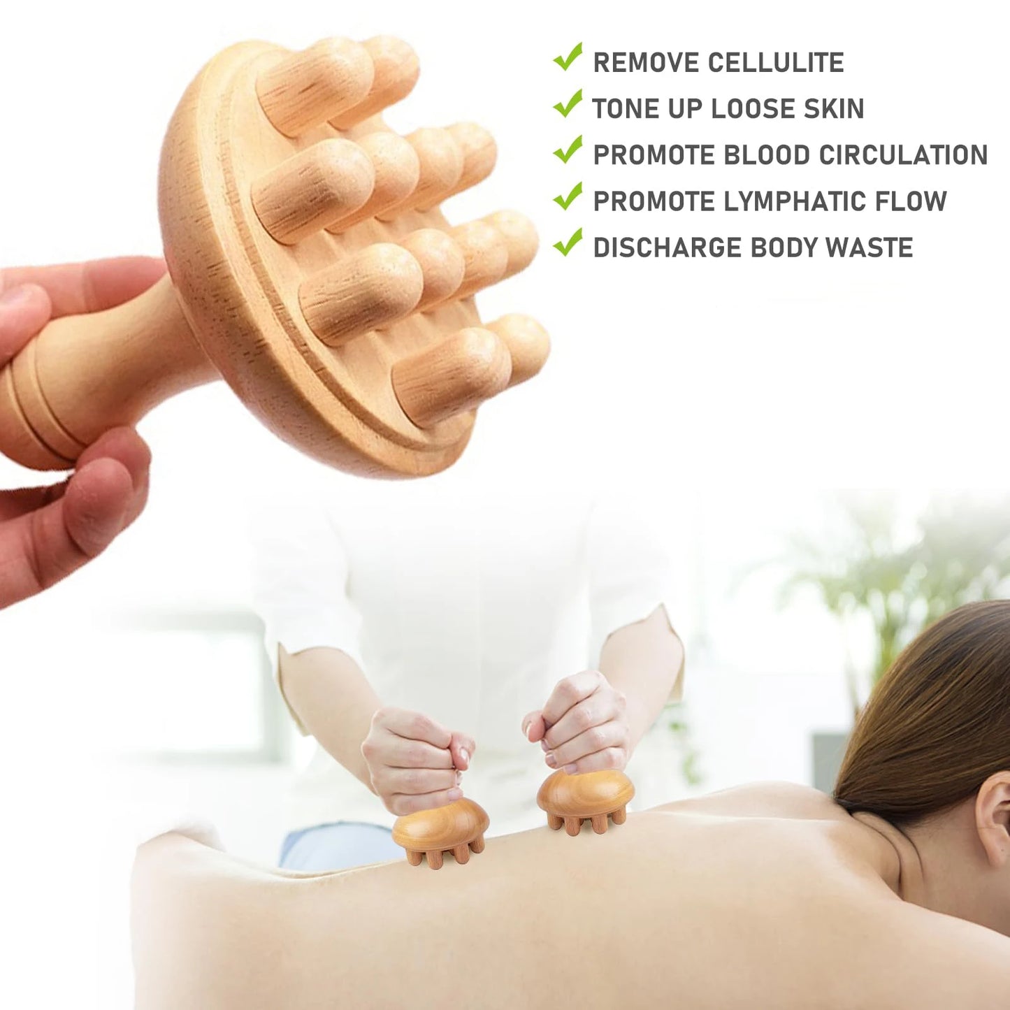 Wooden Mushroom Massager - Manual Wood Therapy Tool for Muscle & Body Relief