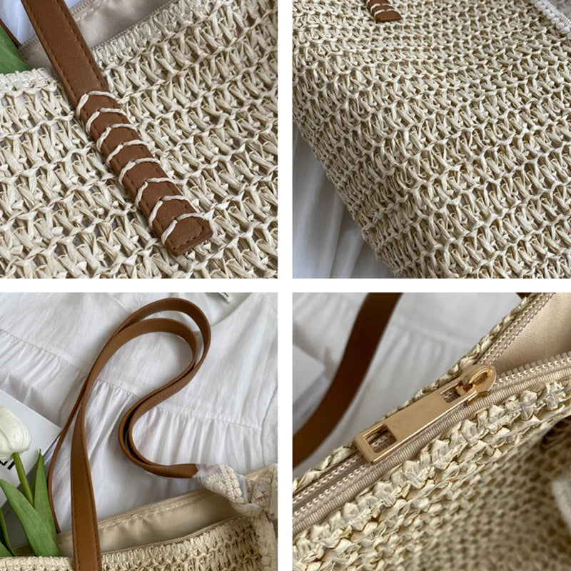 Lace Woven Straw Tote