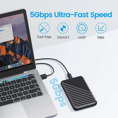 2.5" SATA HDD SSD External Hard Drive Enclosure - USB 3.0/Type-C Adapter