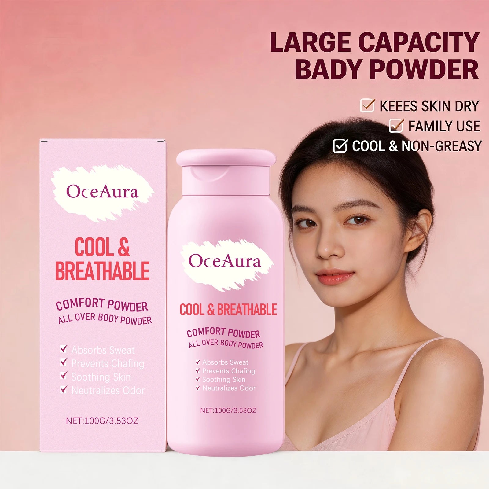 OceAura All-Over Body Cooling Powder - Sweat Absorbing & Anti-Chafing Formula - 3