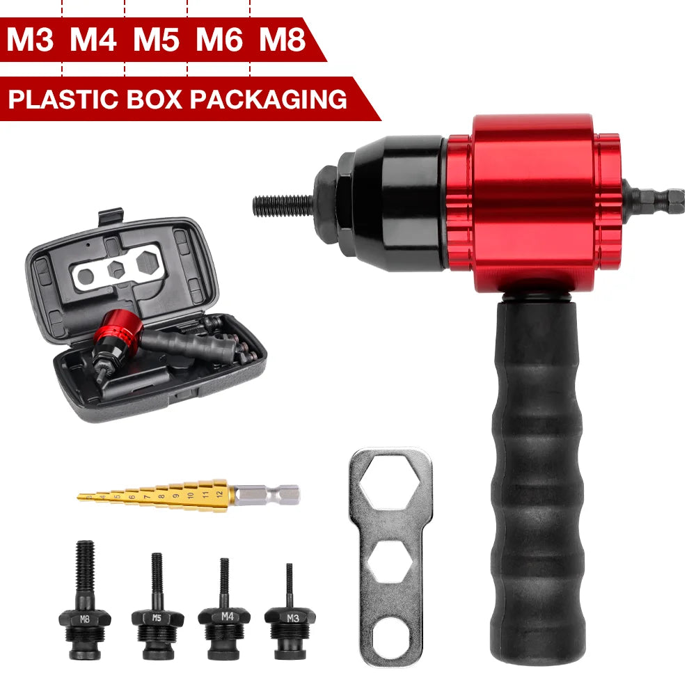 Electric Rivet Nut Gun Adapter for Drill - M3 M4 M5 M6 M8 Riveting Tool Kit - 15