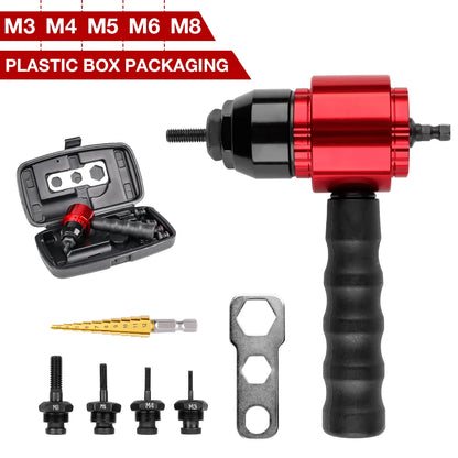Electric Rivet Nut Gun Adapter for Drill - M3 M4 M5 M6 M8 Riveting Tool Kit
