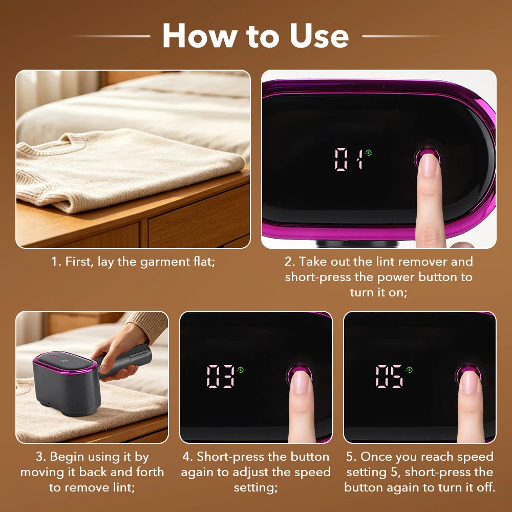 Electric Fabric Shaver - Portable Lint Remover with 5-Speed LED Display - 14