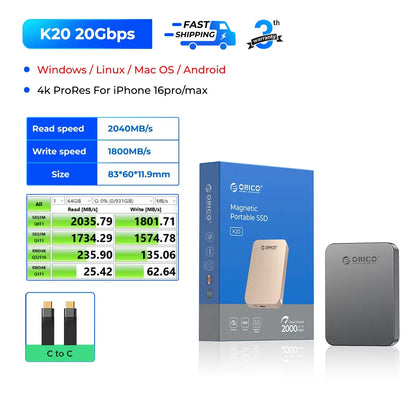 Magnetic External SSD for iPhone 16/15 Pro, 2000MB/s Portable Storage