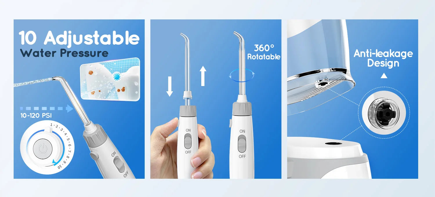 Professional Electric Oral Irrigator Water Flosser with 8 Nozzle Heads - 10