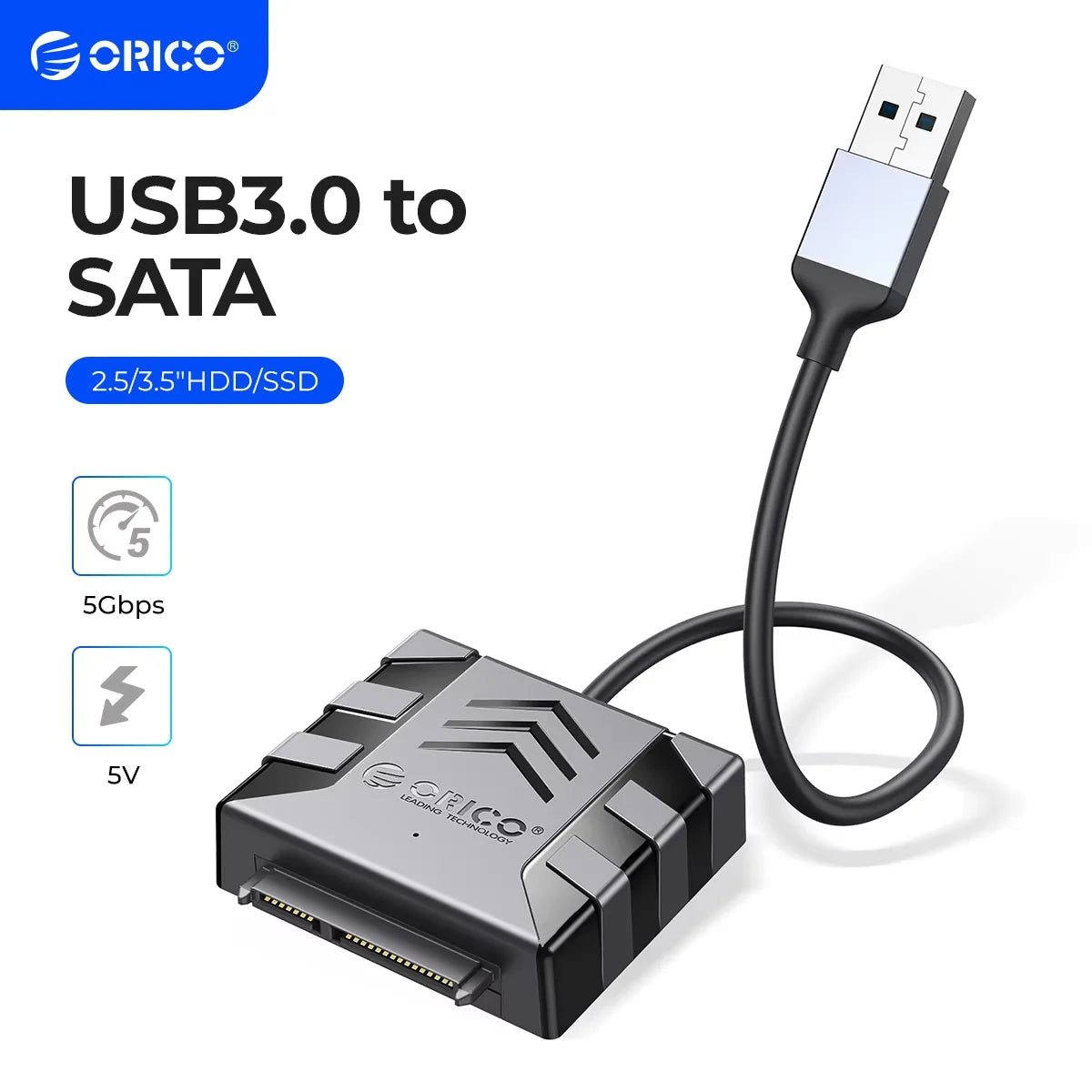 USB 3.0 to SATA Adapter Cable for 2.5/3.5" HDD/SSD - 5Gbps Fast Data Transfer - 1