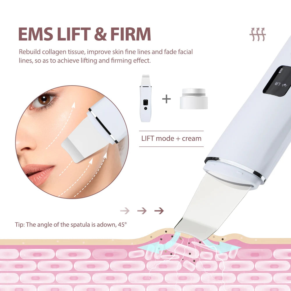 Ultrasonic Facial Skin Scrubber - Deep Pore Cleansing & Lifting Spatula Device