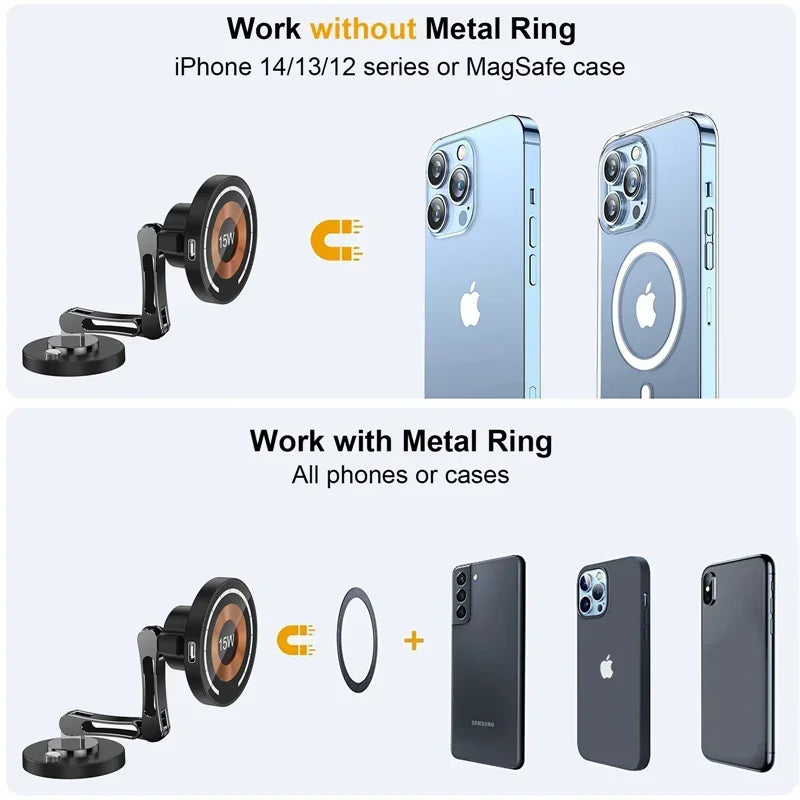 15W Magnetic Car Wireless Charger Mount for iPhone 15 14 13 12 Series