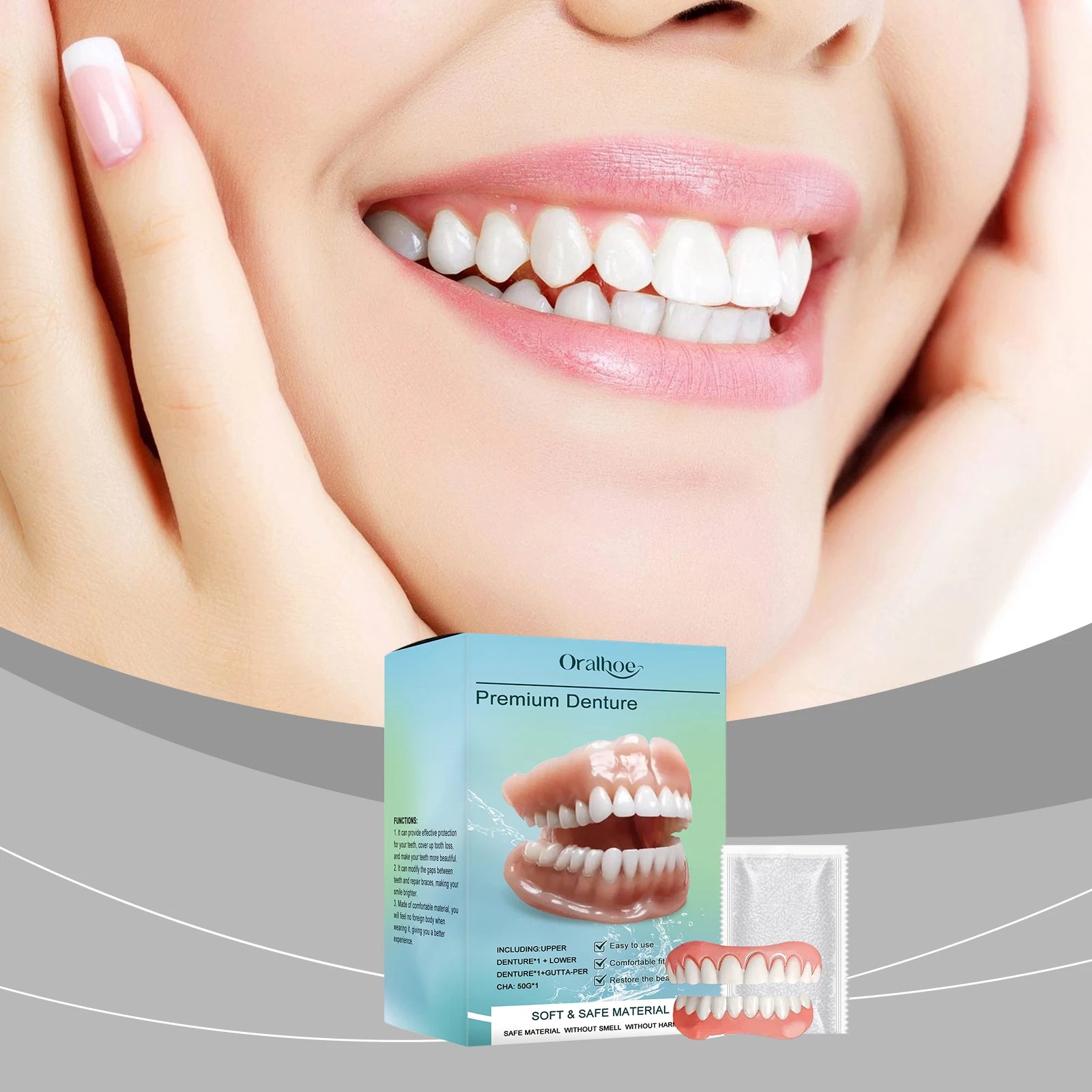 Temporary Silicone Dental Veneers - Custom Fit Comfortable False Teeth Set - 2