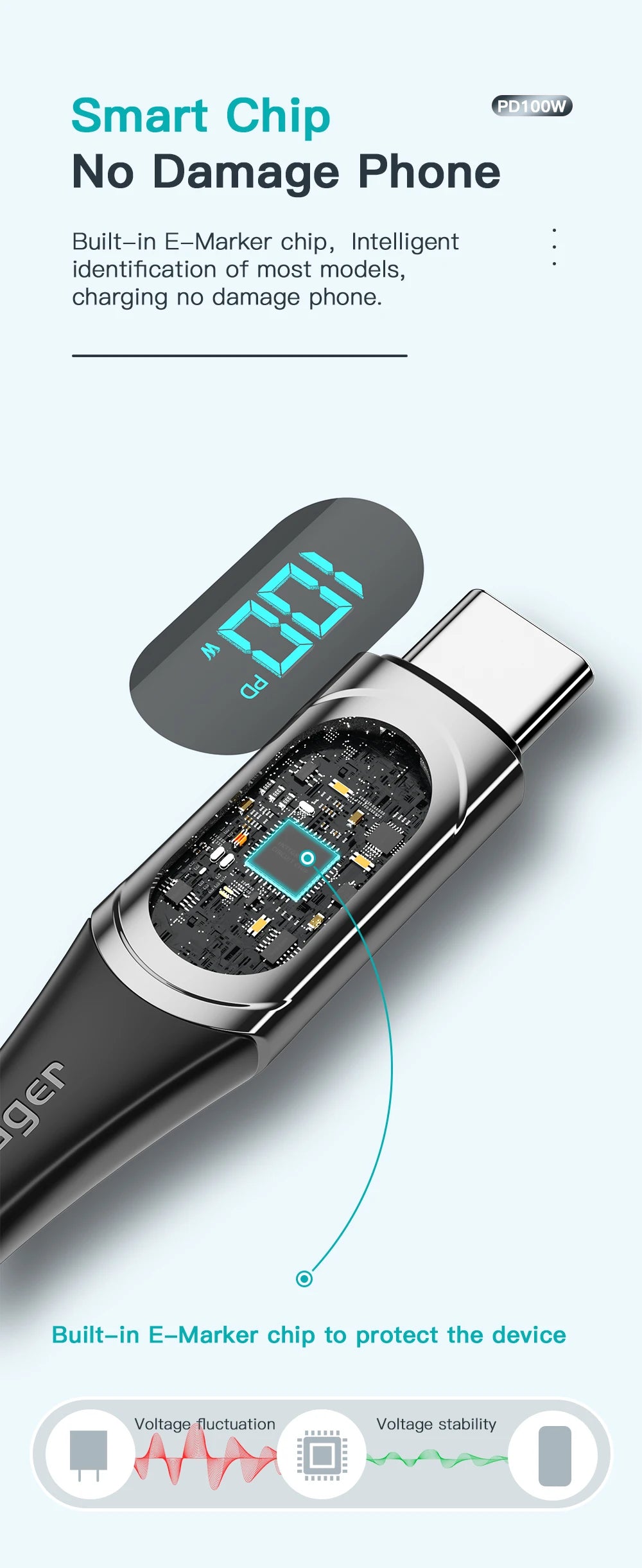 Essager 100W USB-C to USB-C Fast Charging Cable with LED Display