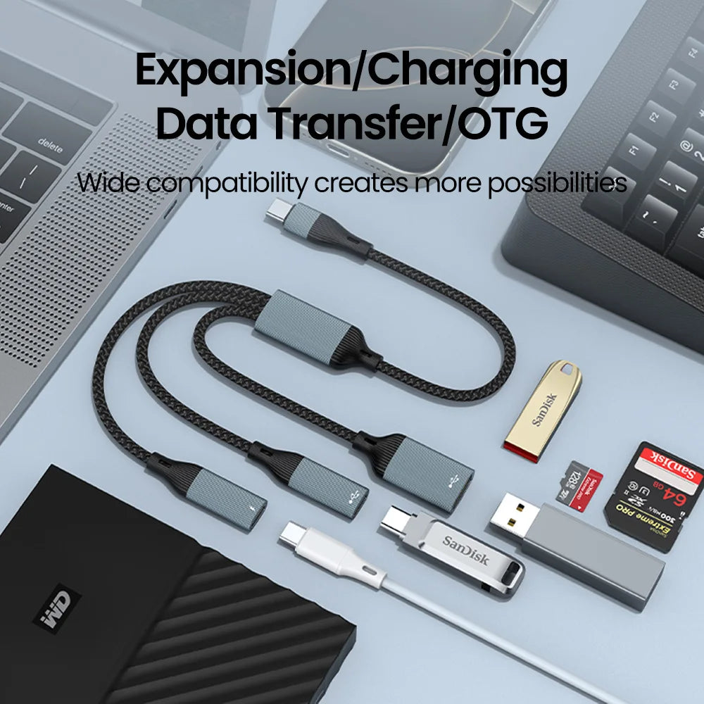 USB C Hub Splitter Adapter - 60W PD Fast Charging & Data Transfer Cable - 6