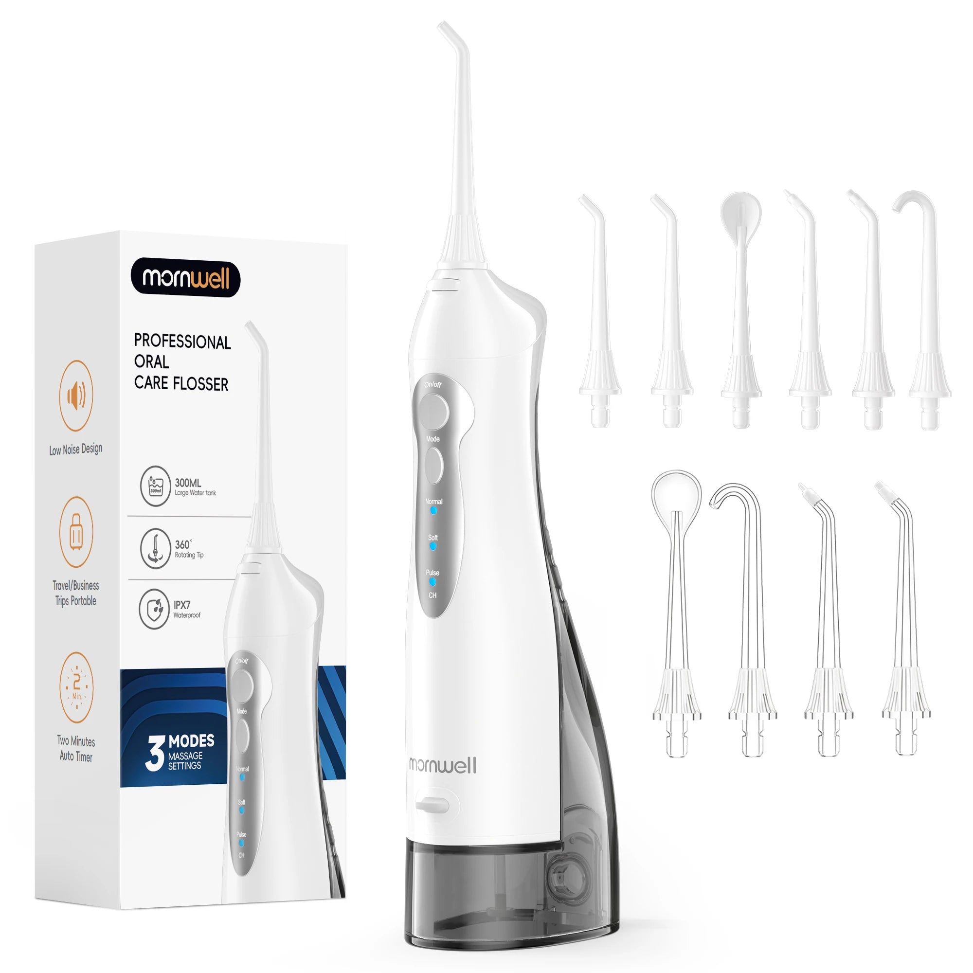 Portable Cordless Water Flosser with 300ml Tank and 6 Replacement Nozzle Tips - 17