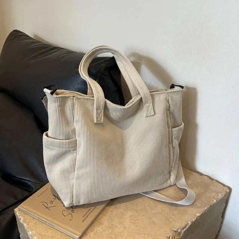 Striped Corduroy Tote