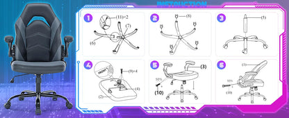 Ergonomic Racing Gaming Chair - Adjustable Height & Flip-Up Armrest Desk Chair