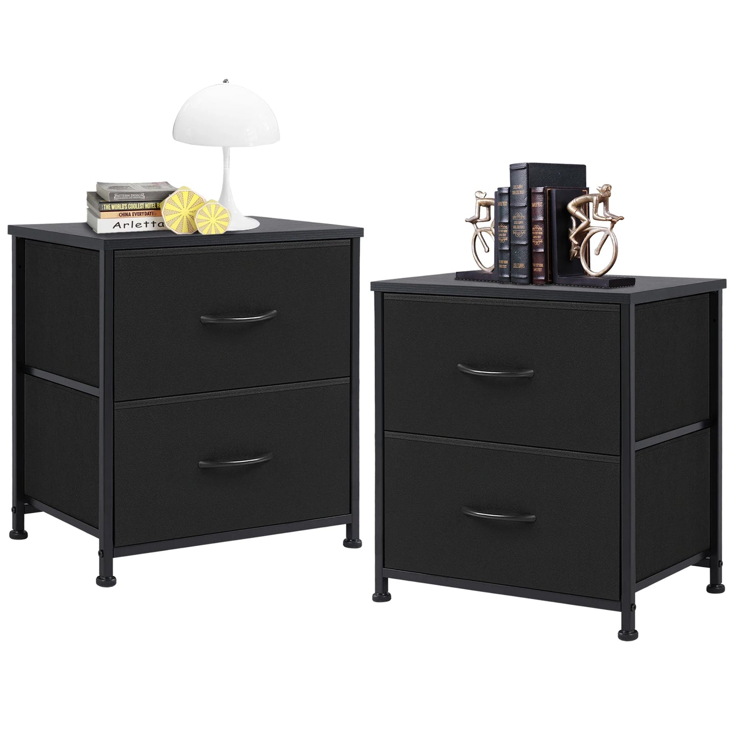 Modern 2-Drawer Nightstand with Sturdy Metal Frame & Wooden Top