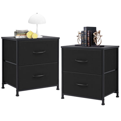 Modern 2-Drawer Nightstand with Sturdy Metal Frame & Wooden Top