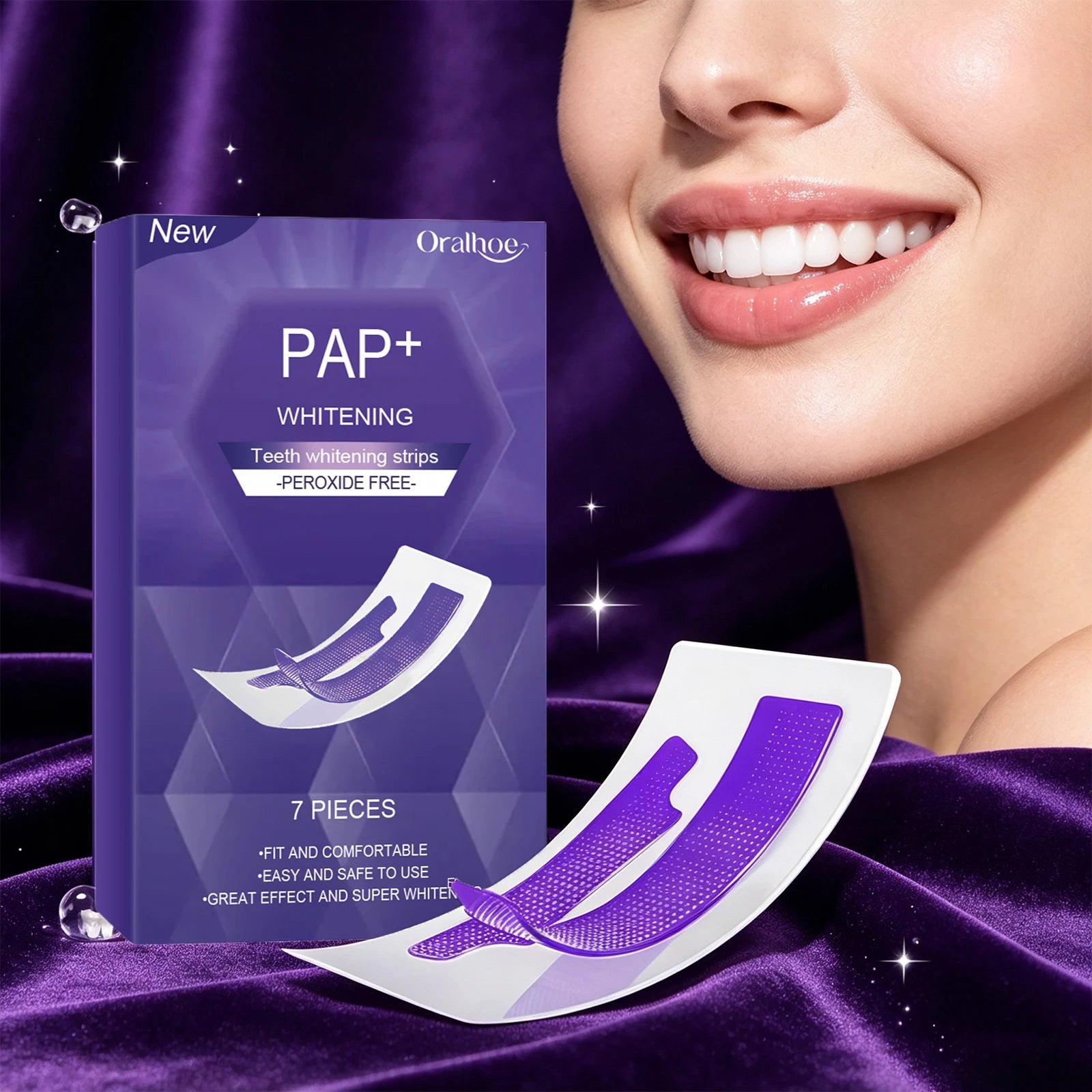 Professional Teeth Whitening Strips - Peroxide-Free Gentle Stain Removal - 6