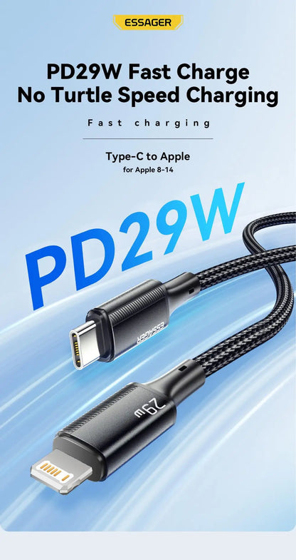29W PD Fast Charging USB-C to Lightning Cable for iPhone & iPad