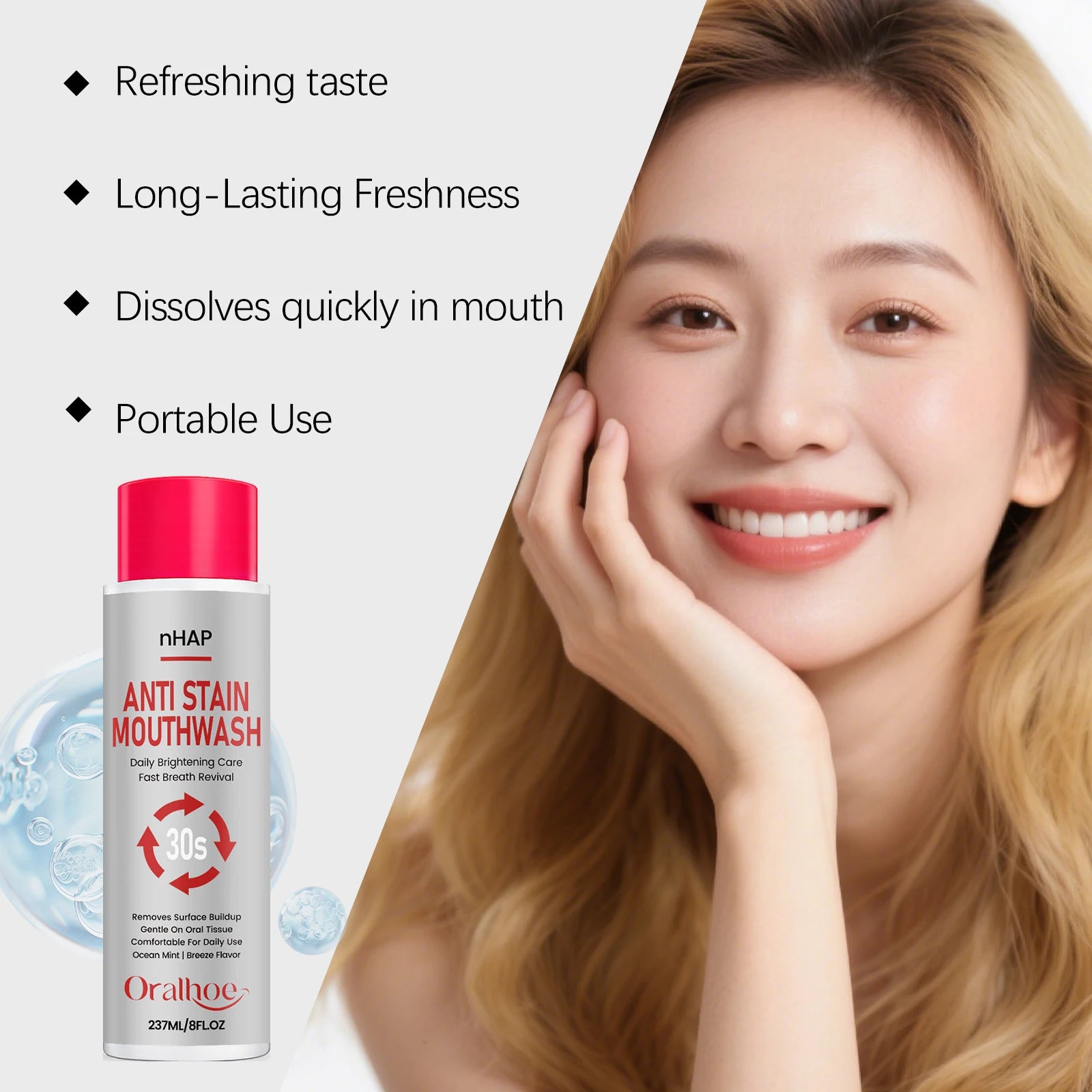 Anti-Stain Teeth Whitening Mouthwash - Alcohol-Free Daily Oral Care & Fresh Breath - 11