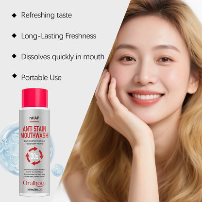 Anti-Stain Teeth Whitening Mouthwash - Alcohol-Free Daily Oral Care & Fresh Breath