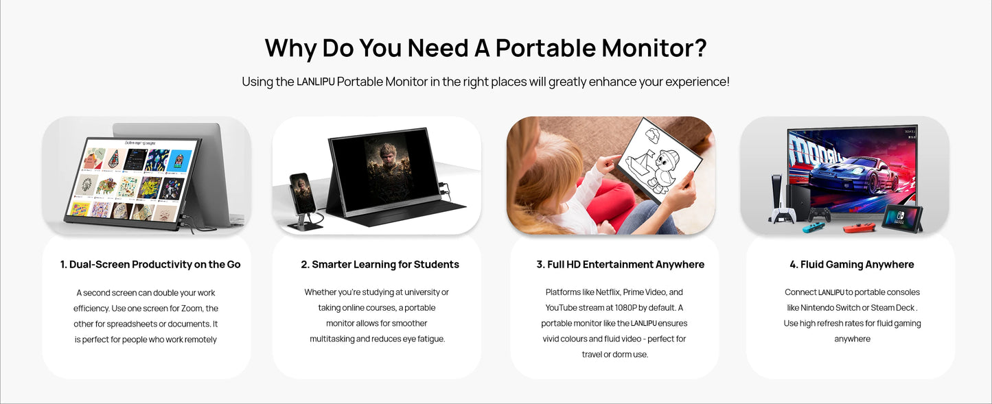14" Portable Touchscreen Monitor 1200P IPS USB-C External Display