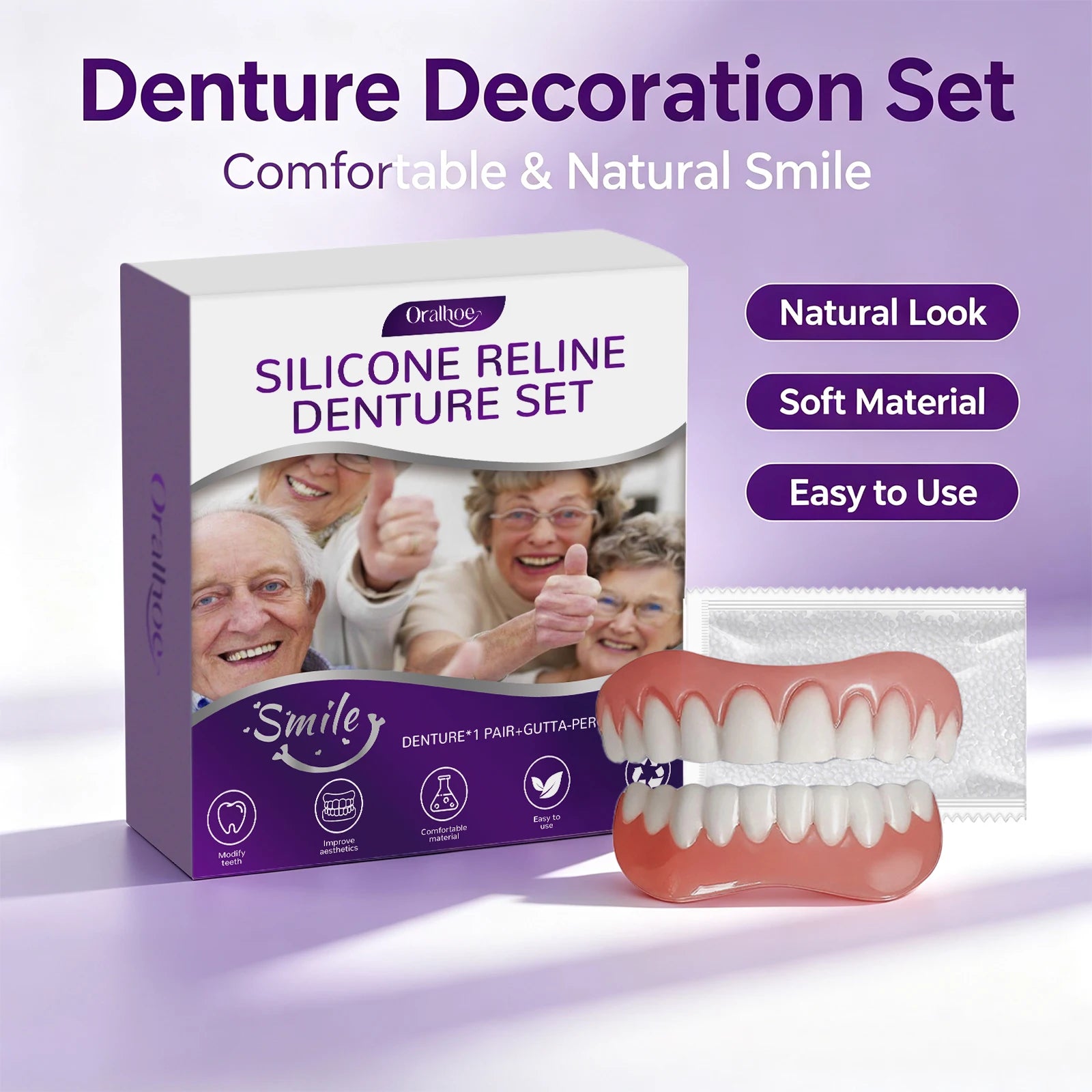 Cosmetic Silicone Denture Set for Instant Smile Transformation and Comfort - 4