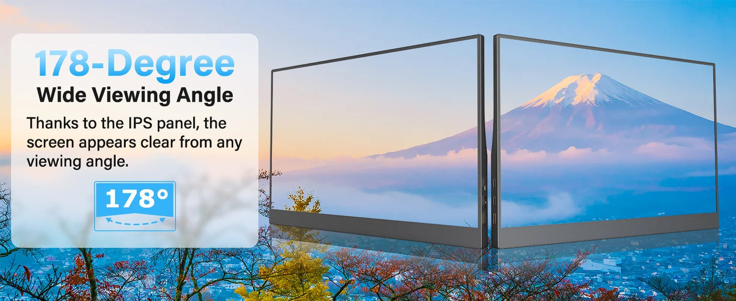 15.6" Portable FHD 1080P Monitor - Slim IPS USB-C & HDMI Travel Display