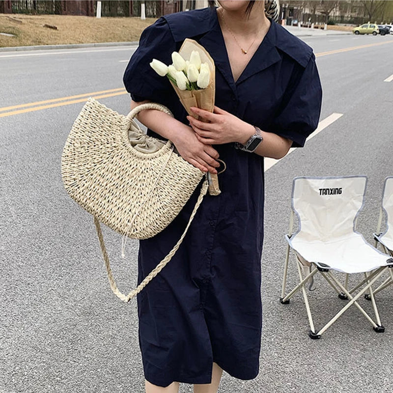 Luxury Woven Straw Bucket Bag
