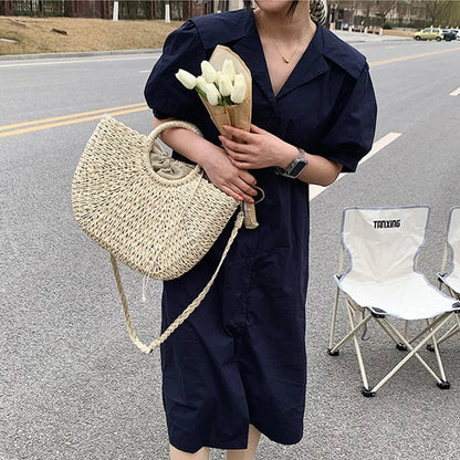 Luxury Woven Straw Bucket Bag