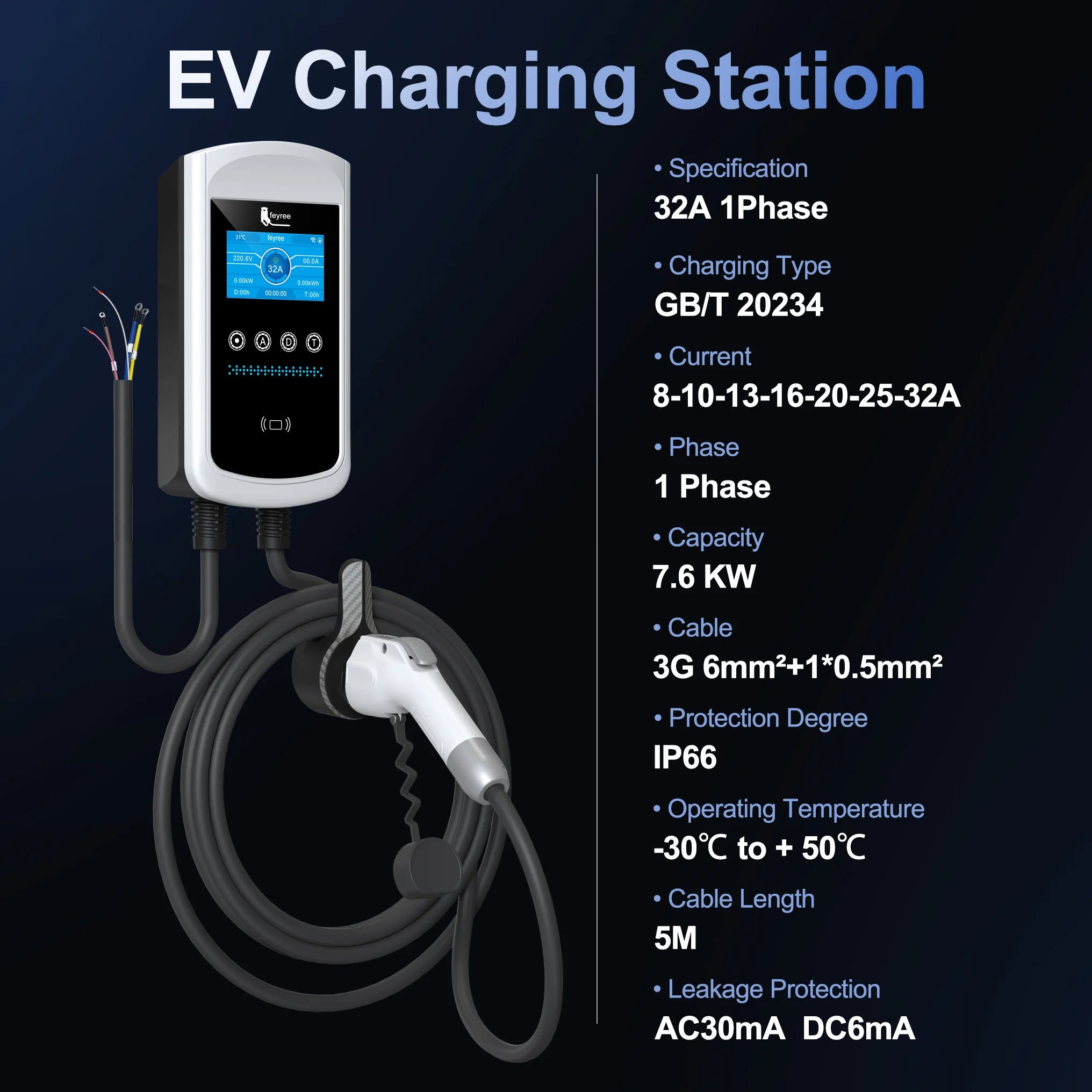 Feyree Smart EV Charging Station - WiFi App Control & Dynamic Load Balancing - 8