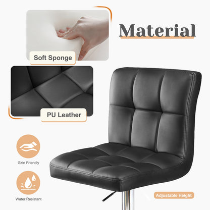 Set of 2 PU Leather Bar Stools - Comfortable Kitchen Counter Height Chairs