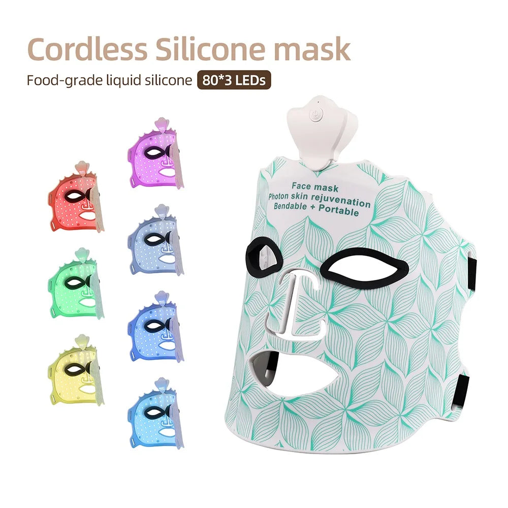 Wireless 7-Color LED Light Therapy Silicone Face Mask for Skin Care