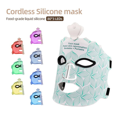 Wireless 7-Color LED Light Therapy Silicone Face Mask for Skin Care