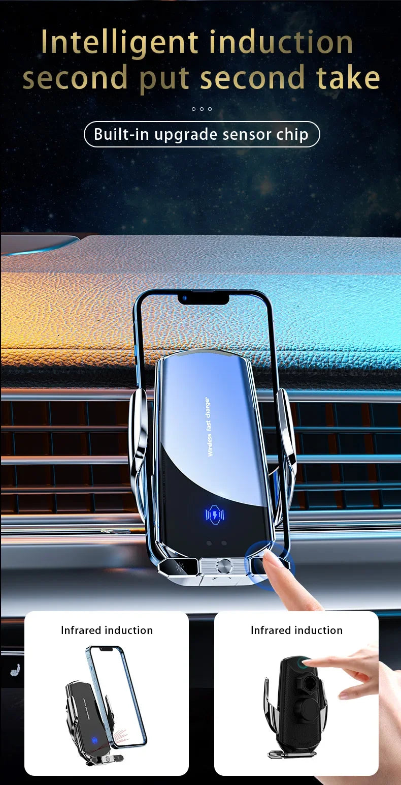 15W Automatic Clamping Car Wireless Charger & Magnetic Phone Mount