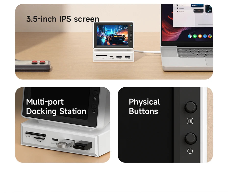 3.5" IPS Mini PC Data Monitor & USB-C Docking Station for Laptop