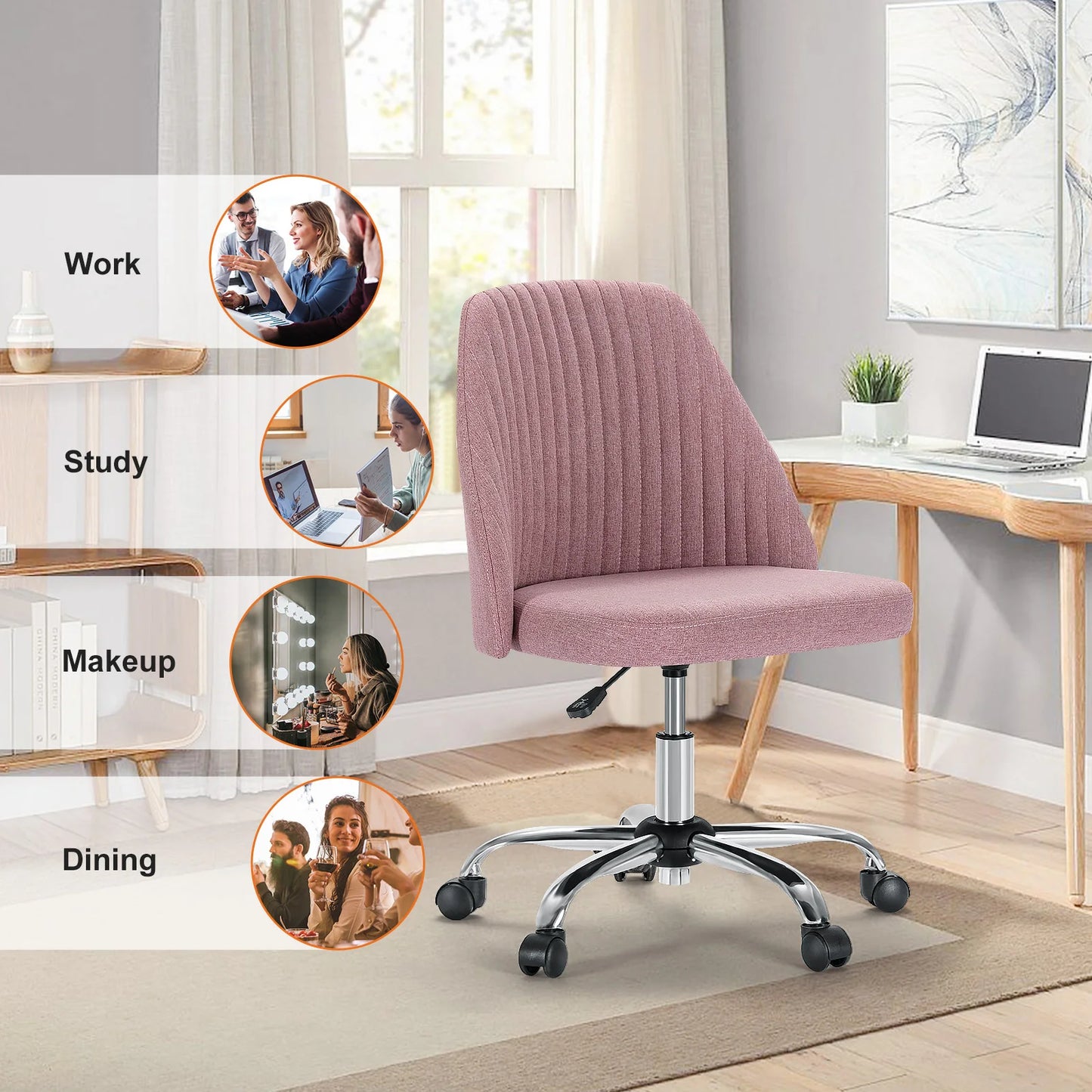 Modern Armless Swivel Desk Chair - Adjustable Height Vanity Task Chair
