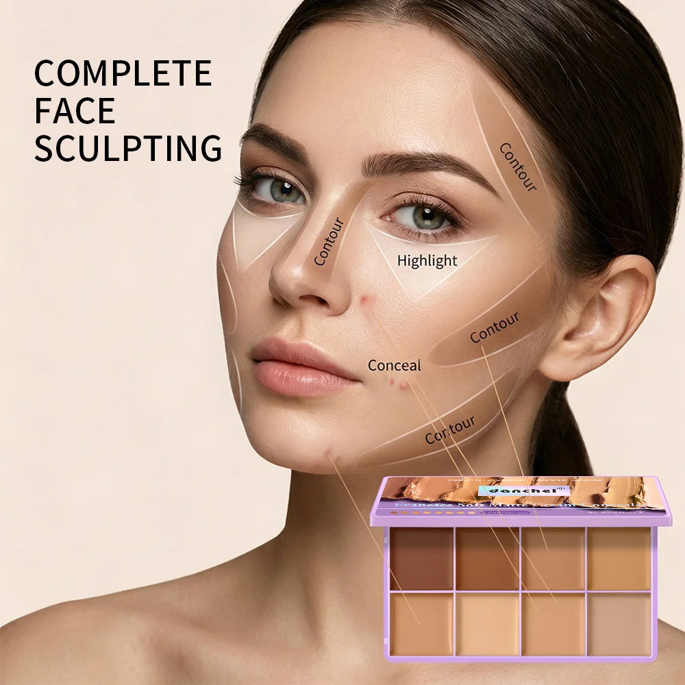 8-Shade Full Coverage Cream Concealer Palette Waterproof Makeup