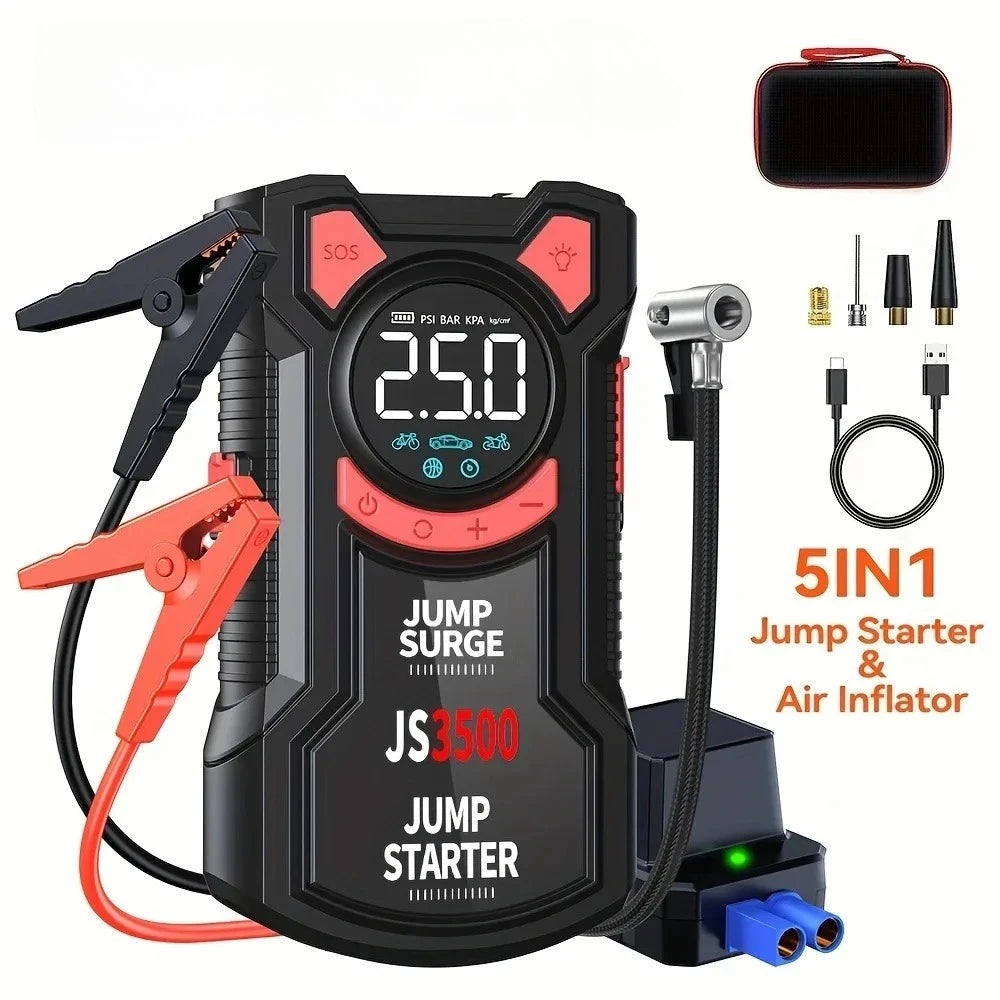 4-in-1 Portable Car Jump Starter with Tire Inflator & Power Bank
