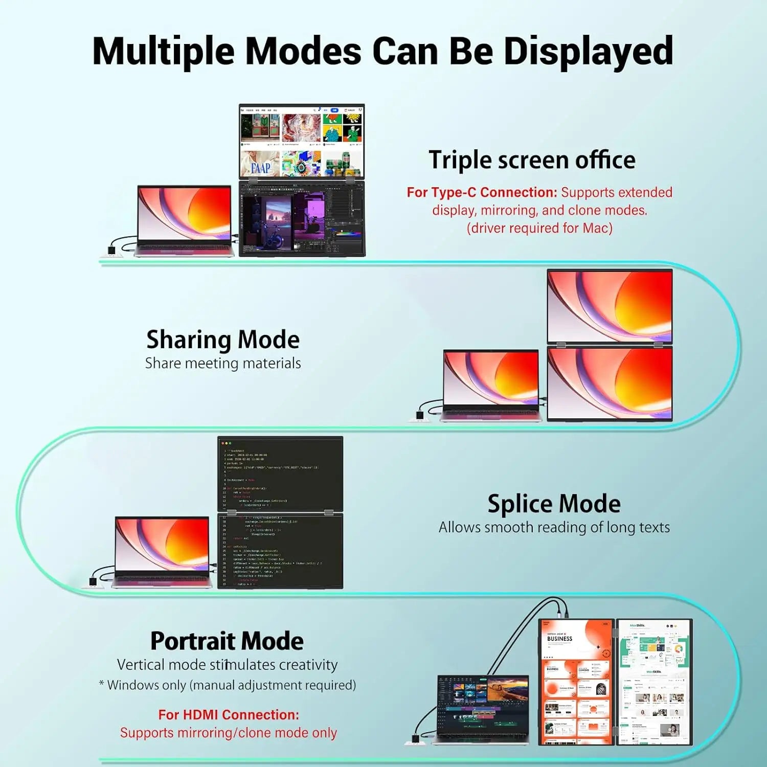 15.6" Dual Portable Laptop Monitor - 1080P FHD Stacked Screen Extender - 3