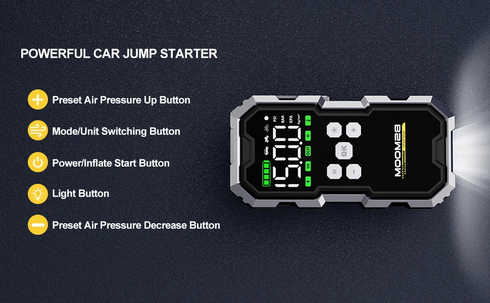 7000A Portable Car Jump Starter with 150PSI Air Compressor & Power Bank - 13