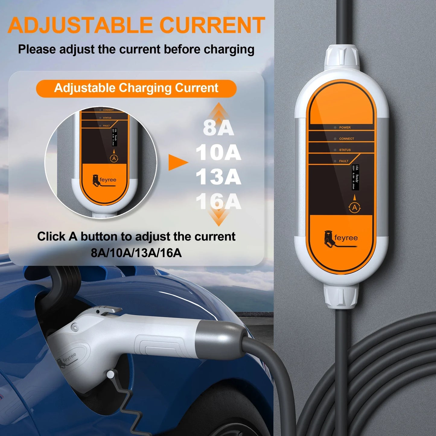 GB/T Portable EV Charger 3.5KW 16A Adjustable Electric Vehicle Charging Cable