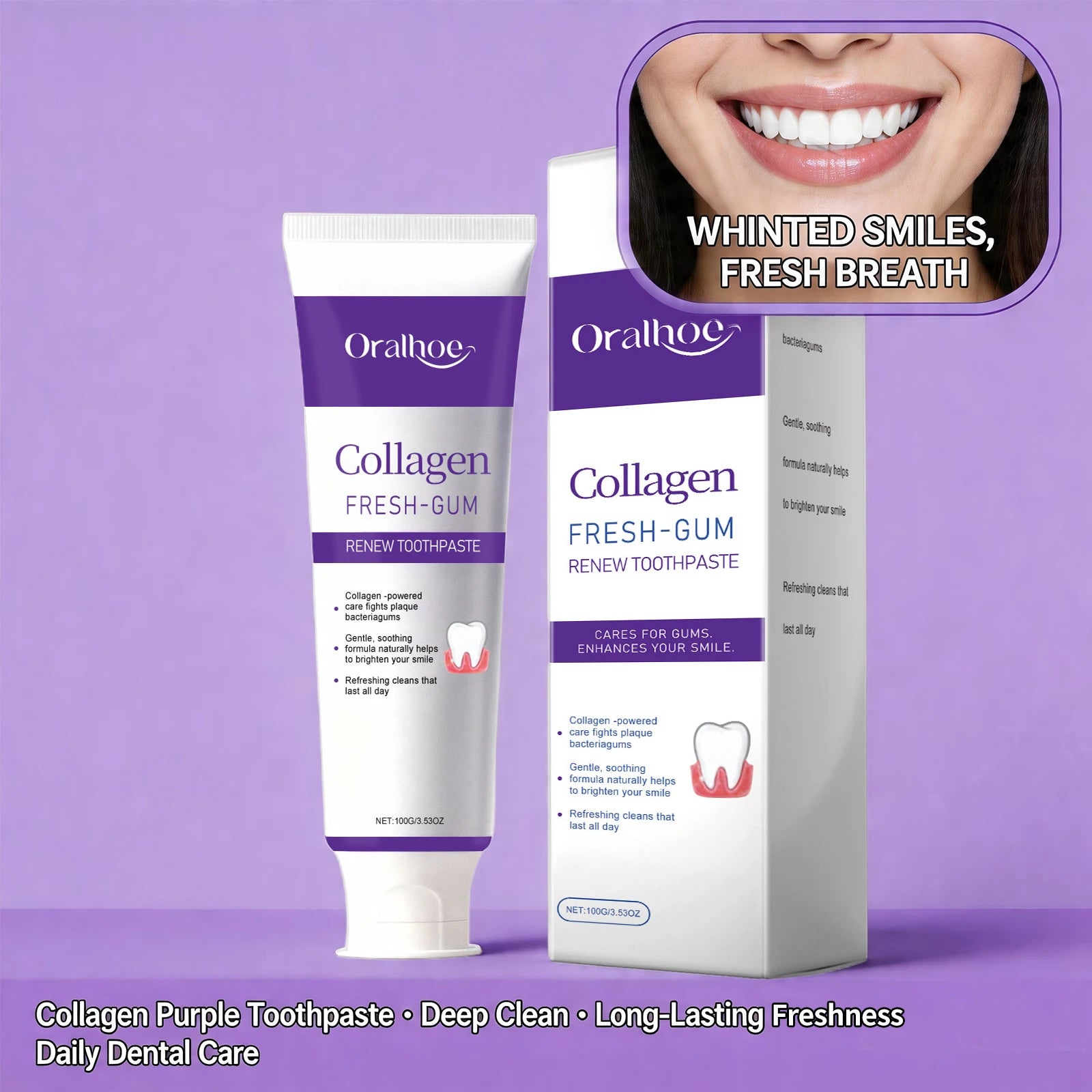 Collagen Purple Toothpaste for Teeth Whitening, Deep Cleaning & Fresh Breath - 9