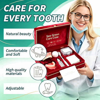 Full Mouth Denture Set with Storage Case & Care Tools - Comfortable Fit